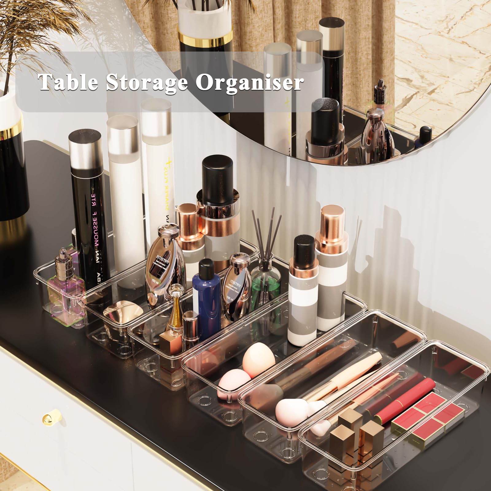 Stackzy Set di organizer per cassetti, vassoio organizer per trucchi, contenitore trasparente per cosmetici, per camera da letto, set di posate per utensili, divisorio, per riporre e organizzare la