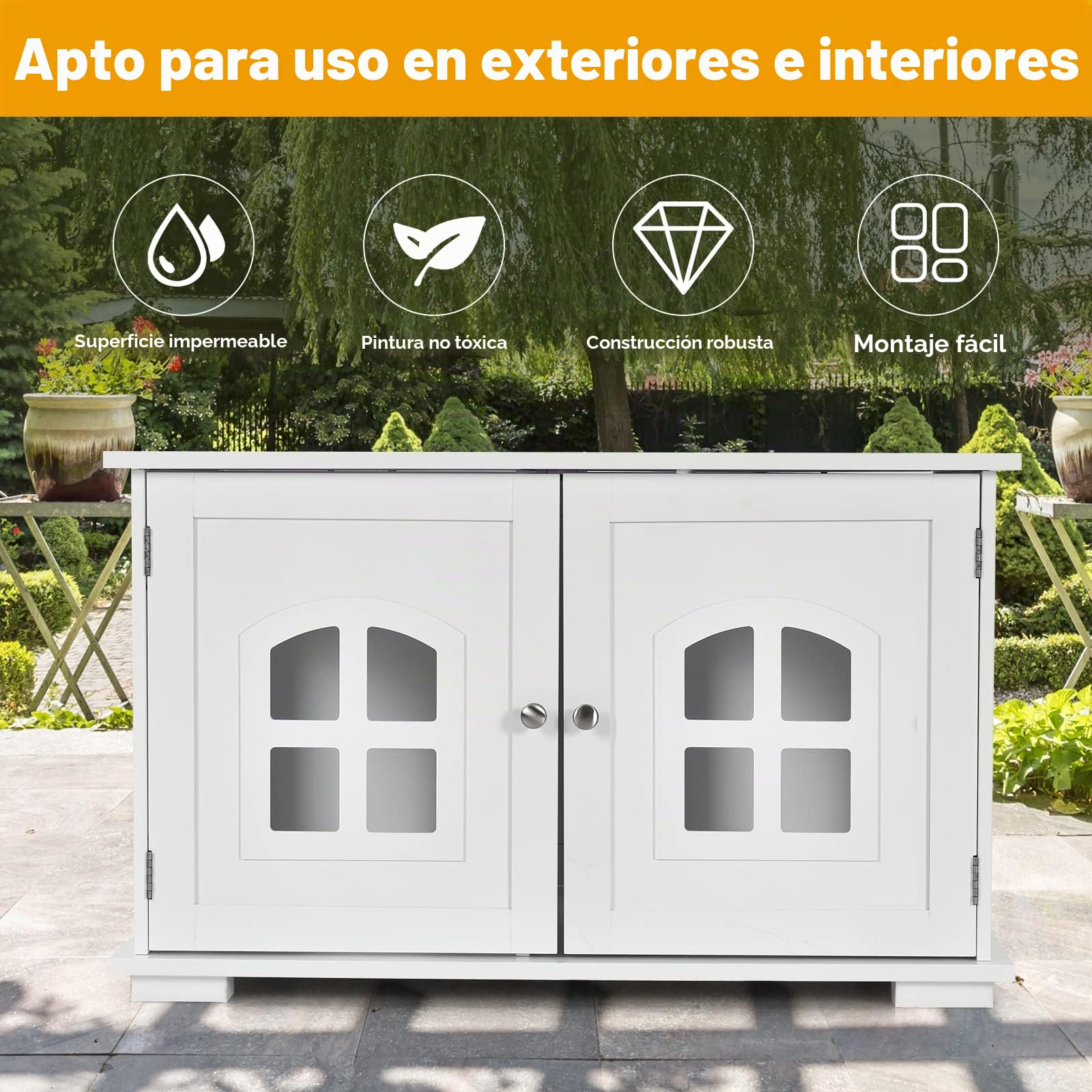 GOPLUS Casa para Gatos, Inodoro para Gatos con Separador Interior extraíble, Armario para Gatos con Orificio de Entrada y Ventana de Cruz y 2 Puertas magnéticas, 81 x 53 x 49 cm (Blanco)