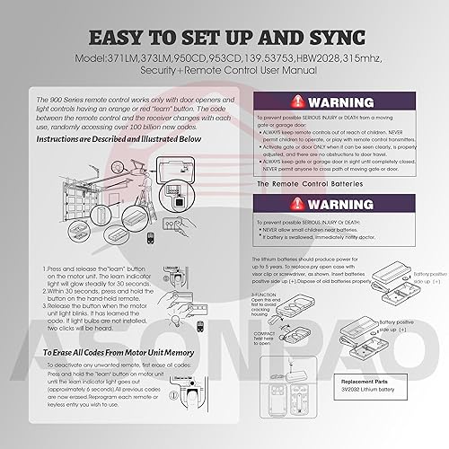 Miniatura 9 de 139.53753 HBW2028 315MHZ Remote solo para un botón de aprendizaje morado del abrepuertas de garaje Sears Craftsman (paquete de 2)
