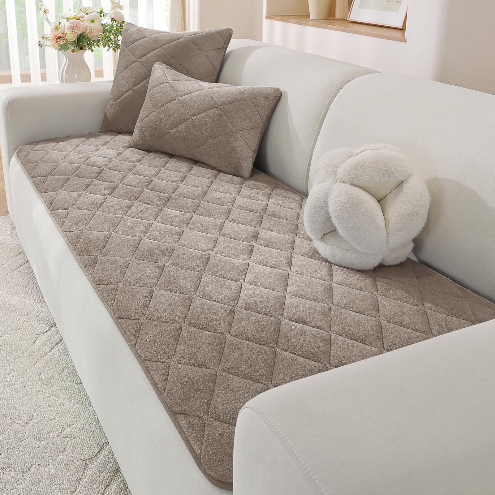 XINEAGE Thick Sofa Covers 2 3 4 Seater, Non-Slip Fuzzy Pet Sofa Cover Washable, L-Shaped Corner Couch Cover, Sofa Seat Covers Furniture Protectors for Dogs, Pet (90x120cm, Coffee)