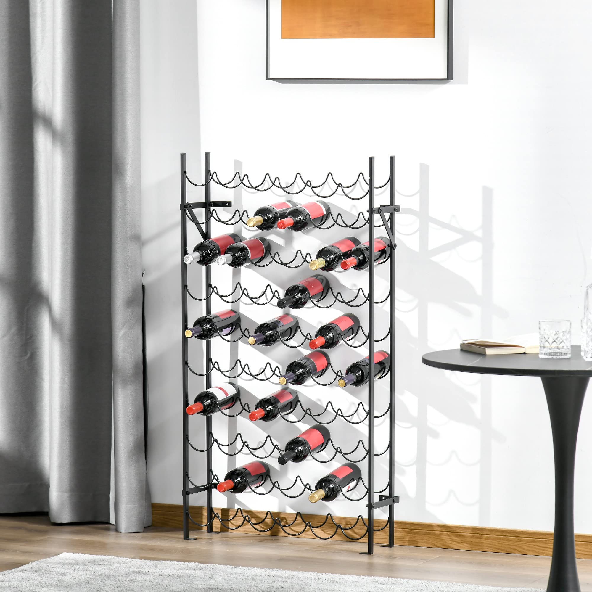 HOMCOM Botellero para 60 Botellas de Vino, Soporte para Pared, Metal, Color Negro