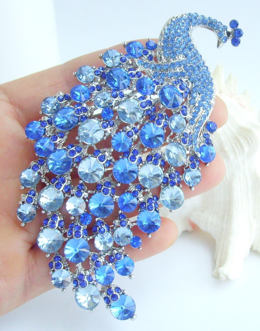 Elegant Bird Peafowl Peacock Brooch Pin Pendant Rhinestone Crystal BZ5651 image 3