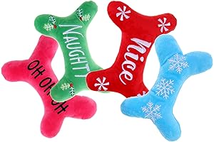 Bone Shape Dog Christmas Toy - Festive 4-Pack Plush Puppy Squeaky Holiday Delights