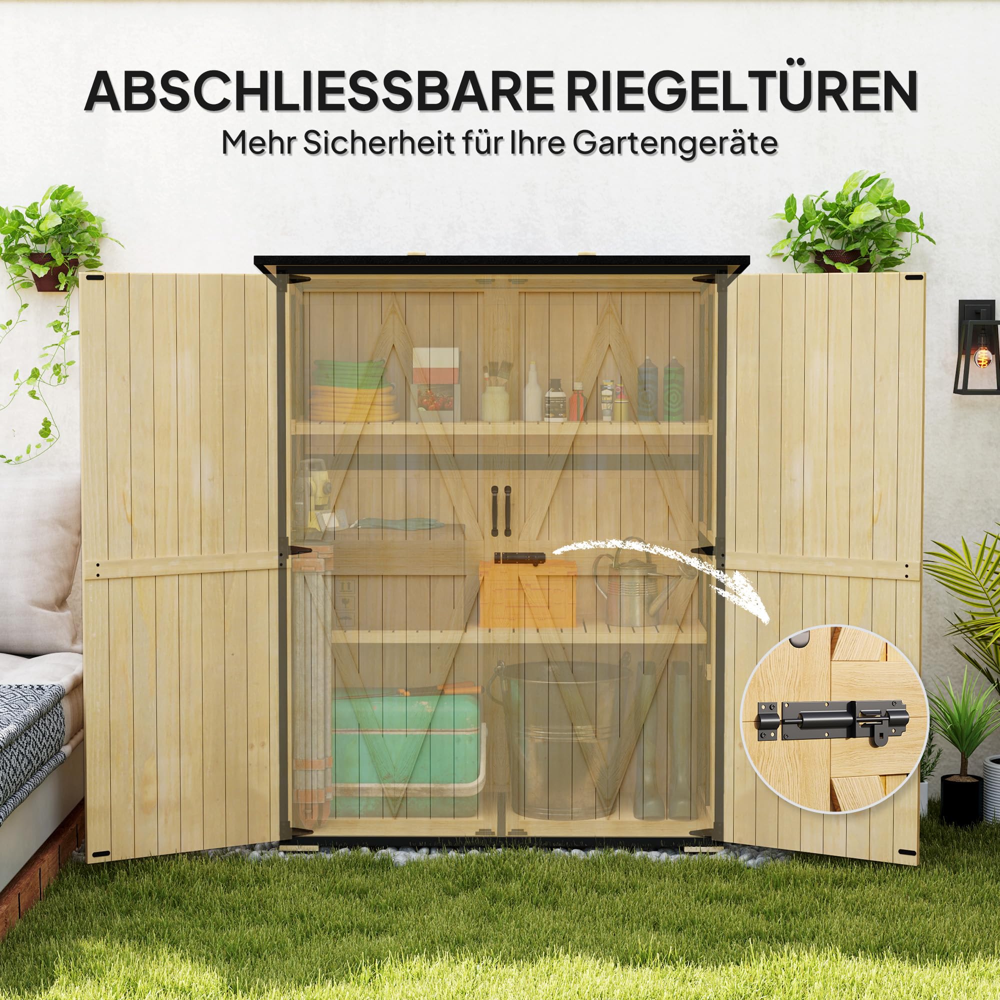 Gartenschrank Aus Holz 75x50cm - Gerätehaus Mit Regalen & Bitumendach