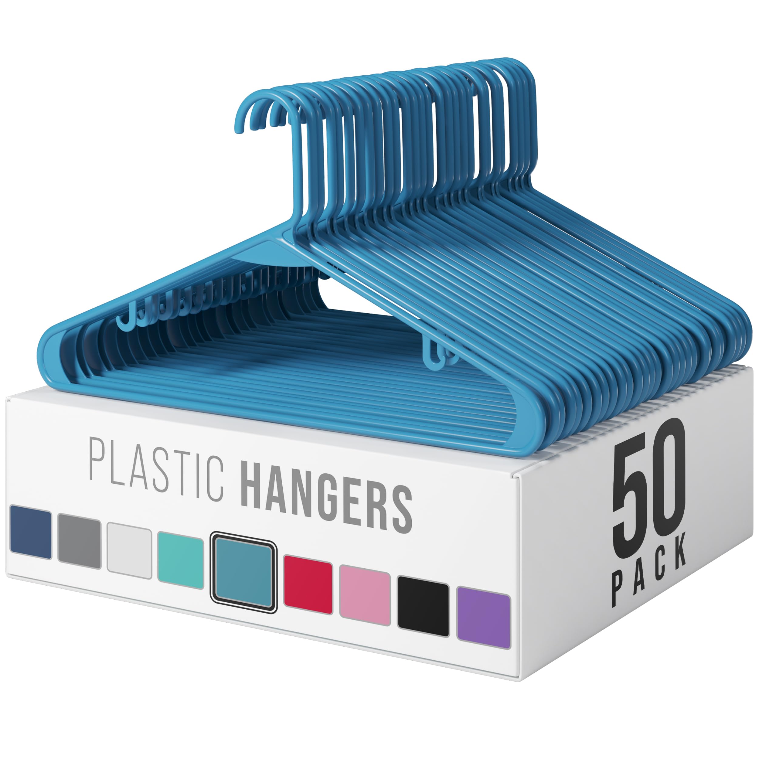 Plastic Hangers 50 Pack Blue - Clothes Hangers - Makes The Perfect Coat Hanger and General Space Saving Hangers for Closet and New Apartment Essentials - Percheros Ganchos para Colgar Ropa Hangars