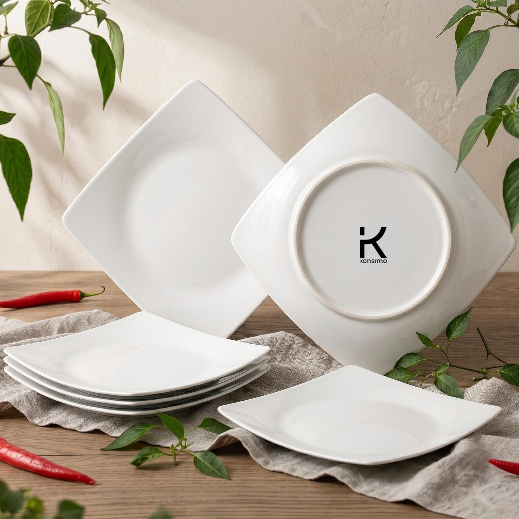 Konsimo. Frühstücksteller für 6 Personen - Dessertteller aus Keramik - Set Kuchenteller 6er - EPIRI Moderne Kleine Teller - 21x21 cm - Weiß