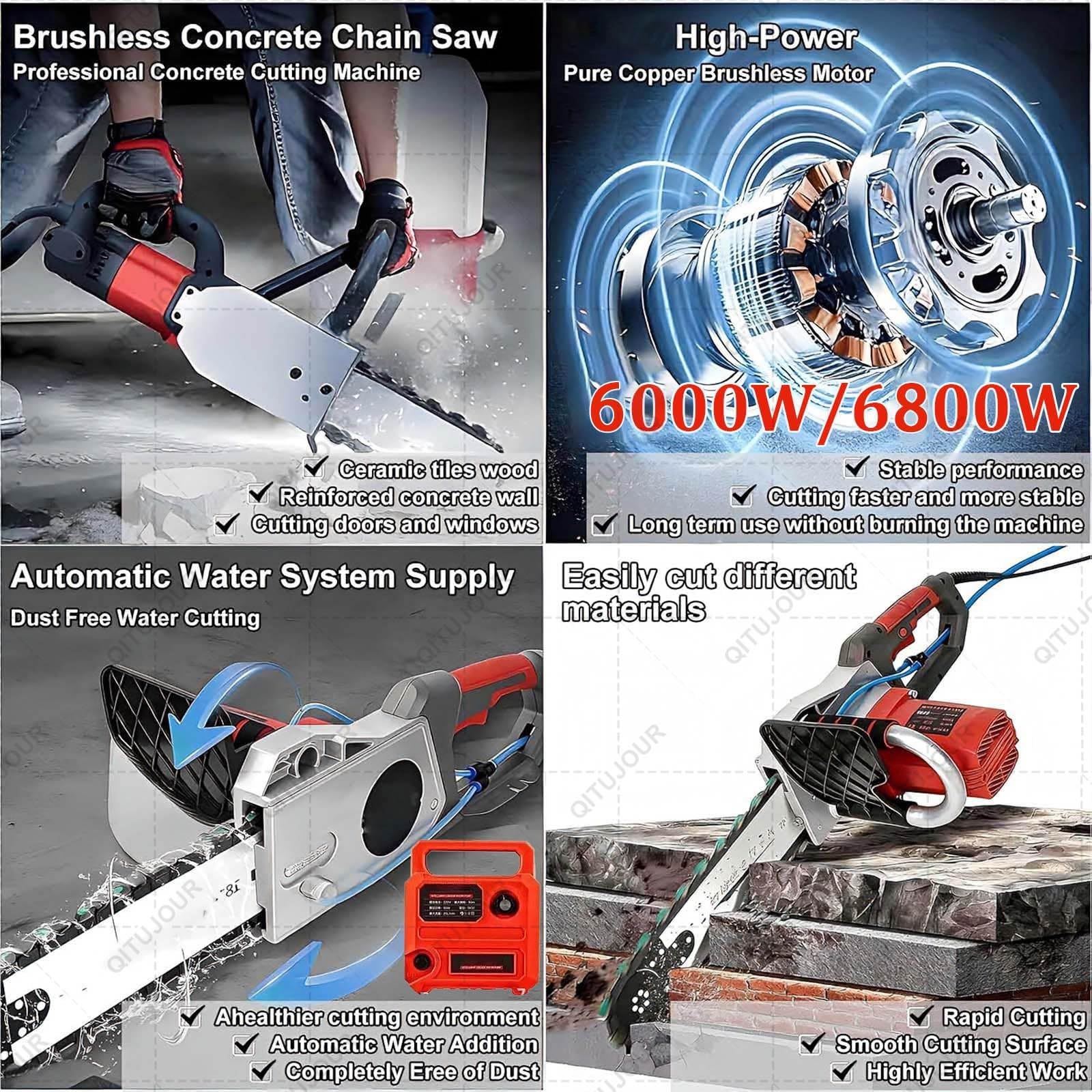 Sierra Eléctrica Para Hormigón, Motosierra Para Hormigón De 5800/6500 W, Profundidad De Corte De 35/48 Cm, 6000 Rpm, Apta Para Granito Y Hormigón Armado(350MM CHIAN 3)