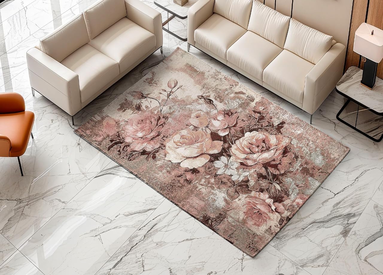 BIANCHERIAWEB Tappeto Arredo Salotto Antiscivolo Scendiletto Camera Dis. Rose By Suardi 85x150 Cipria