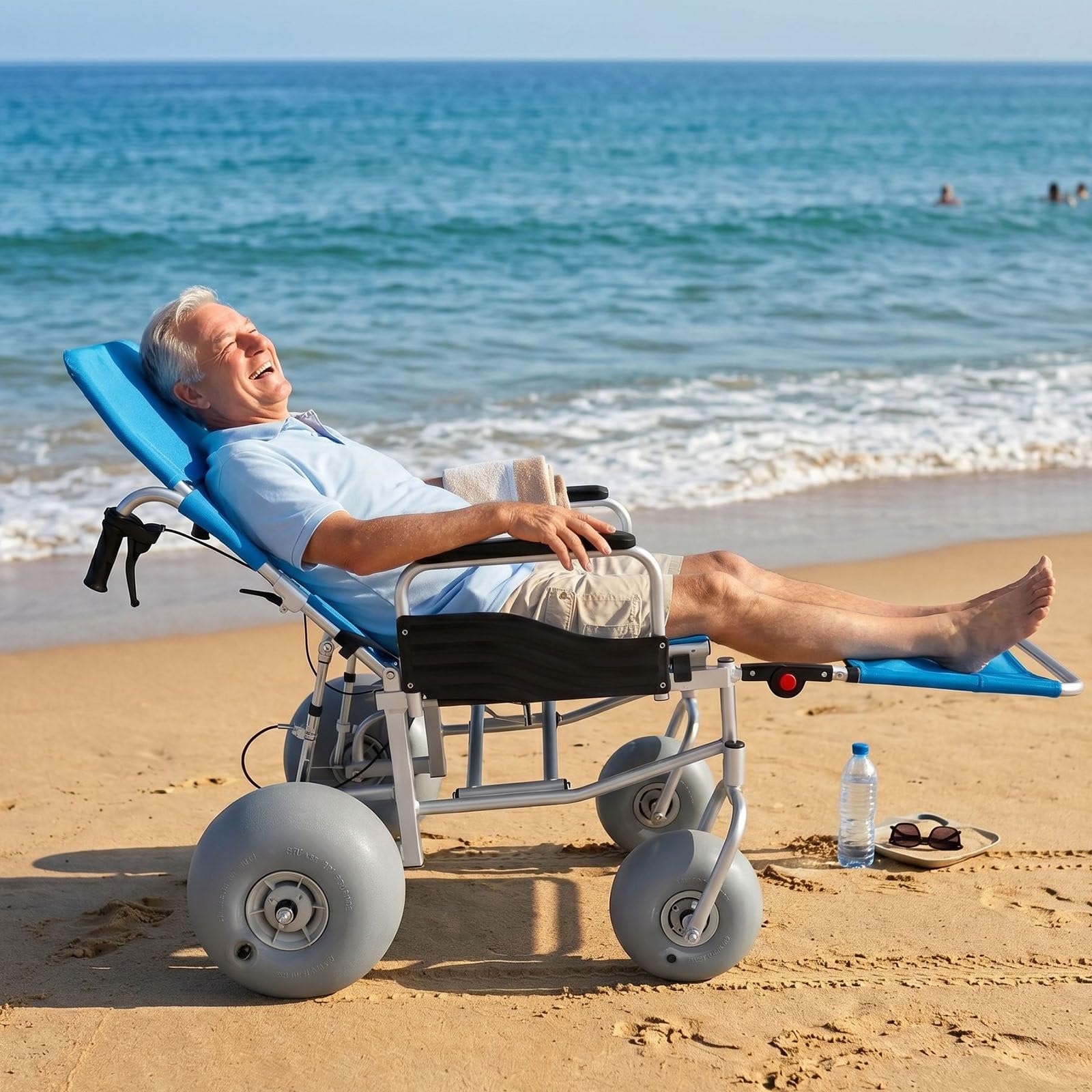 Wózek Inwalidzki Na Plażę Terenowy, Fotel Plażowy Dla Niepełnosprawnych, Koła Balonowe 12" X 9", Regulowane Oparcie 90°‑180°, ładowność 269 Lb, Do Miękkiego Piasku, Trawy, żwiru