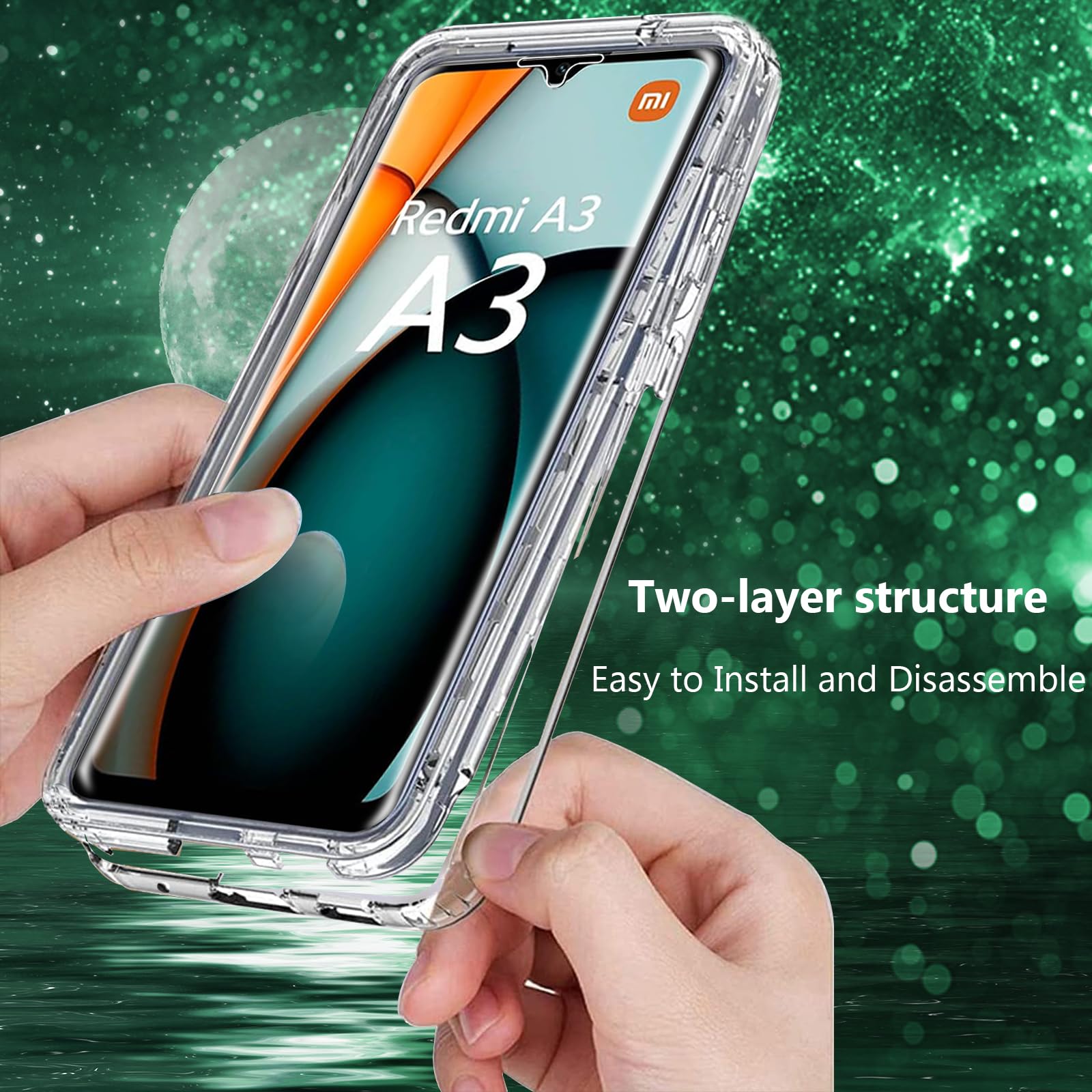 Ysnzaq Cover Per Xiaomi Redmi A3 6.71 Con Protezione Schermo Inclusa – Custodia 360° Antiurto, Bumper Rinforzato, Morbida TPU, Colore Verde QS - 2
