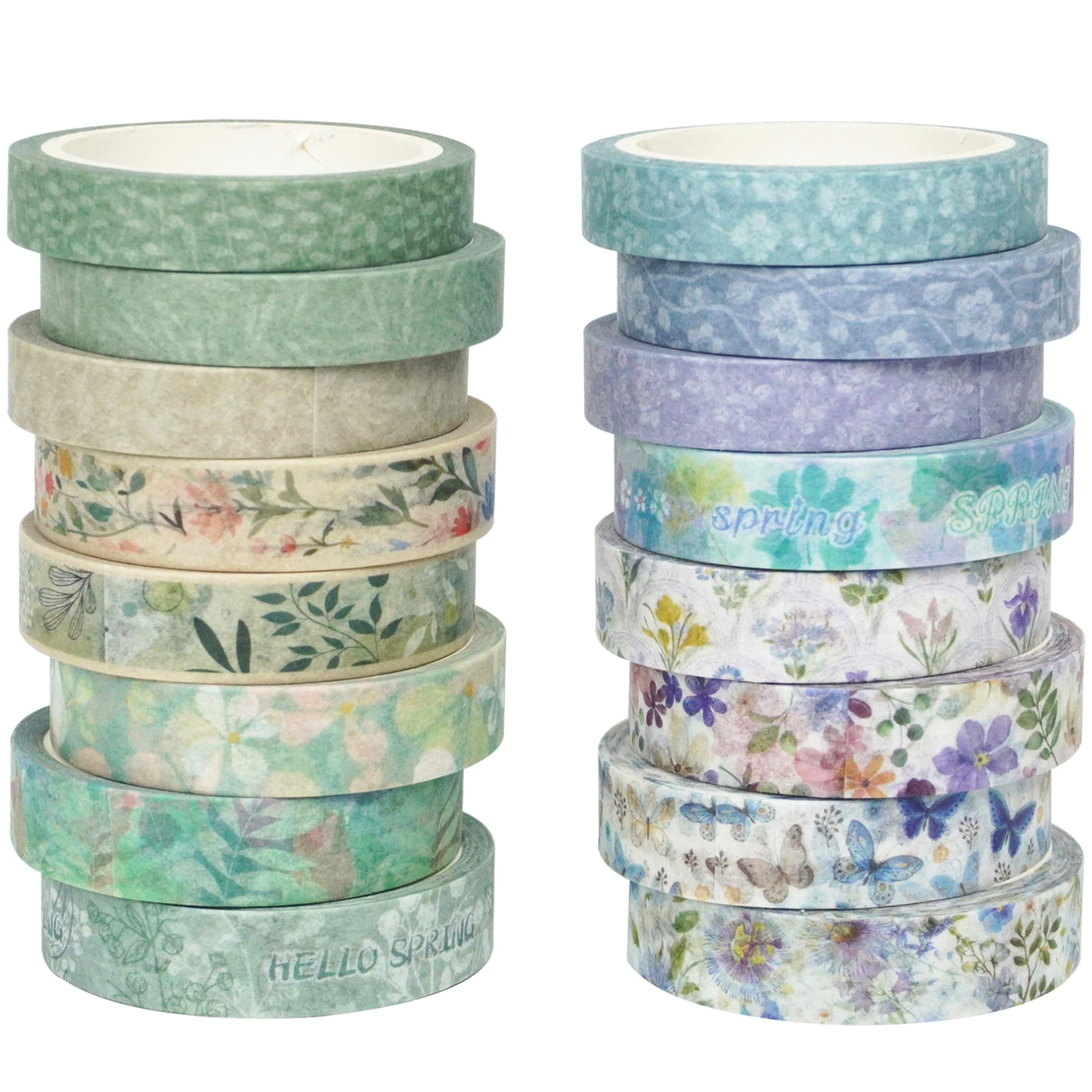 YUBX Spring Green Masking Tape Set of 16 Rolls Washi Tape Flower and Leaf Thin Strips DIY Craft Journal Planner Scrapbooking Wrapping Gift Decoration (Spring) : Office Products