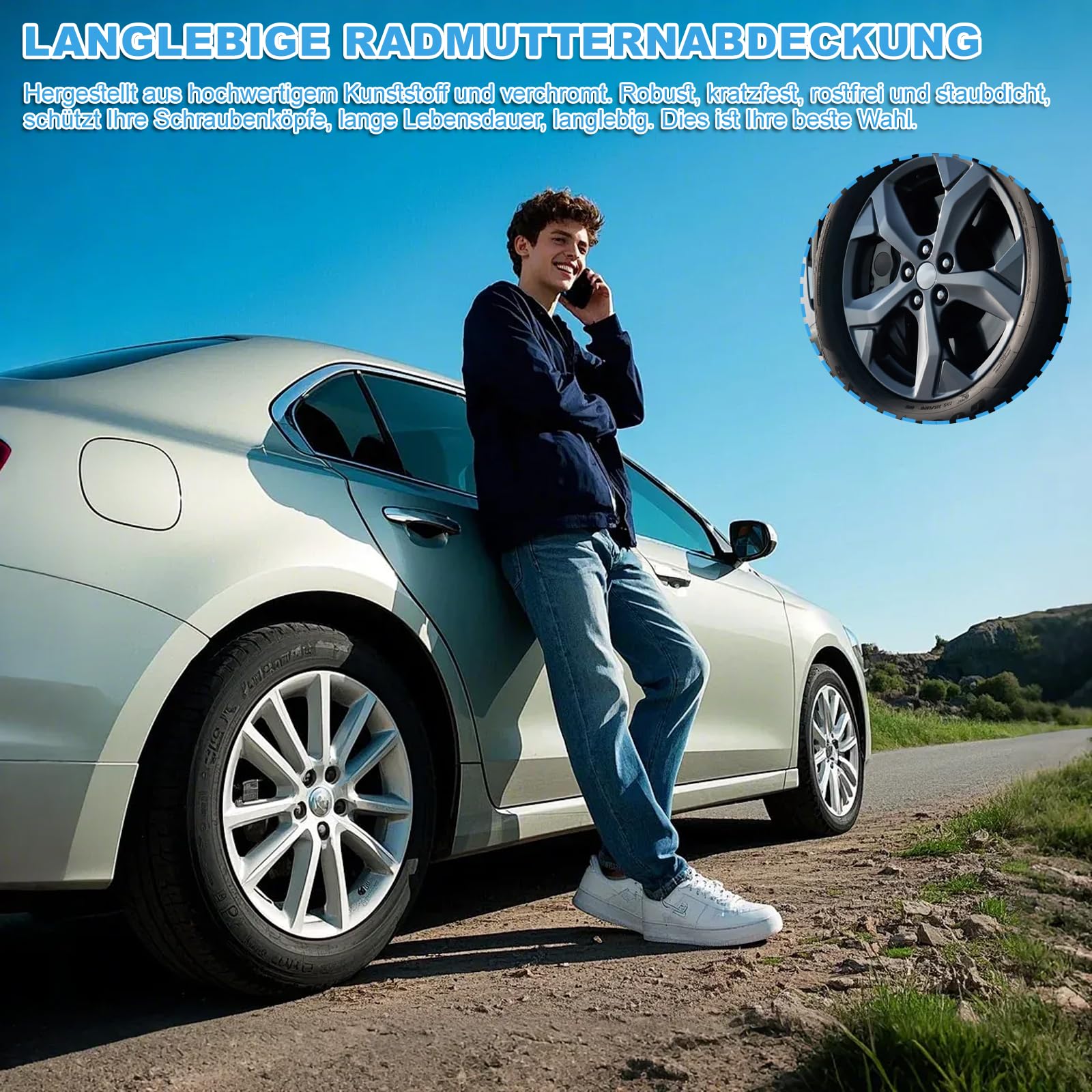 21-teiliges Set mit 17-mm- Radmutterkappen, Radschraubenkappen und Radmutternabdeckungen, passend für die meisten Automodelle, einschließlich einem Werkzeug zum Entfernen der Radmutterabdeckungen.