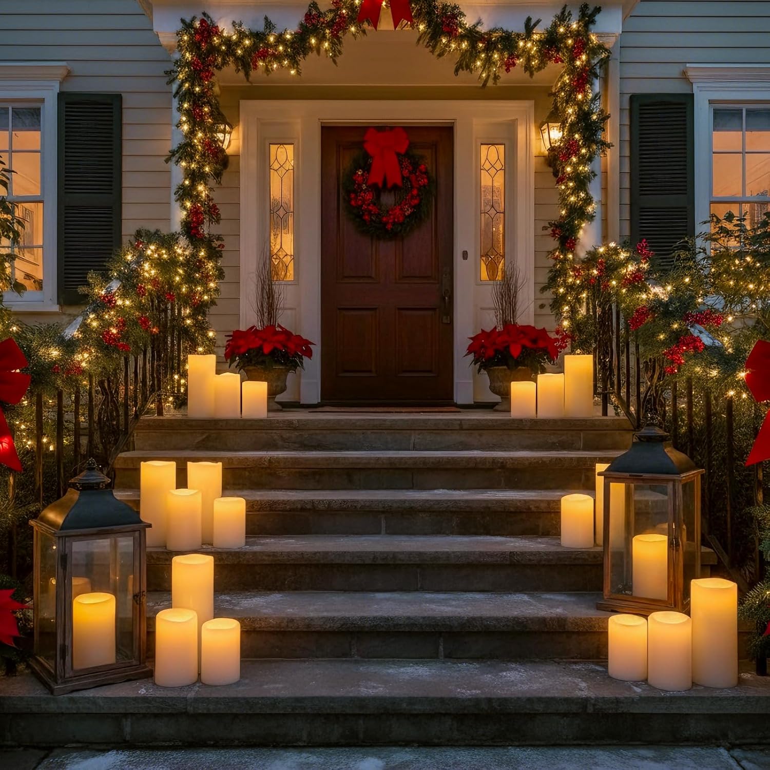 8" 10" 12" x 5" Extra Large Waterproof Outdoor Flameless Candles Battery Operated LED Pillar Candles for Indoor Outdoor Lanterns, Off White, Long Lasting, Set of 3