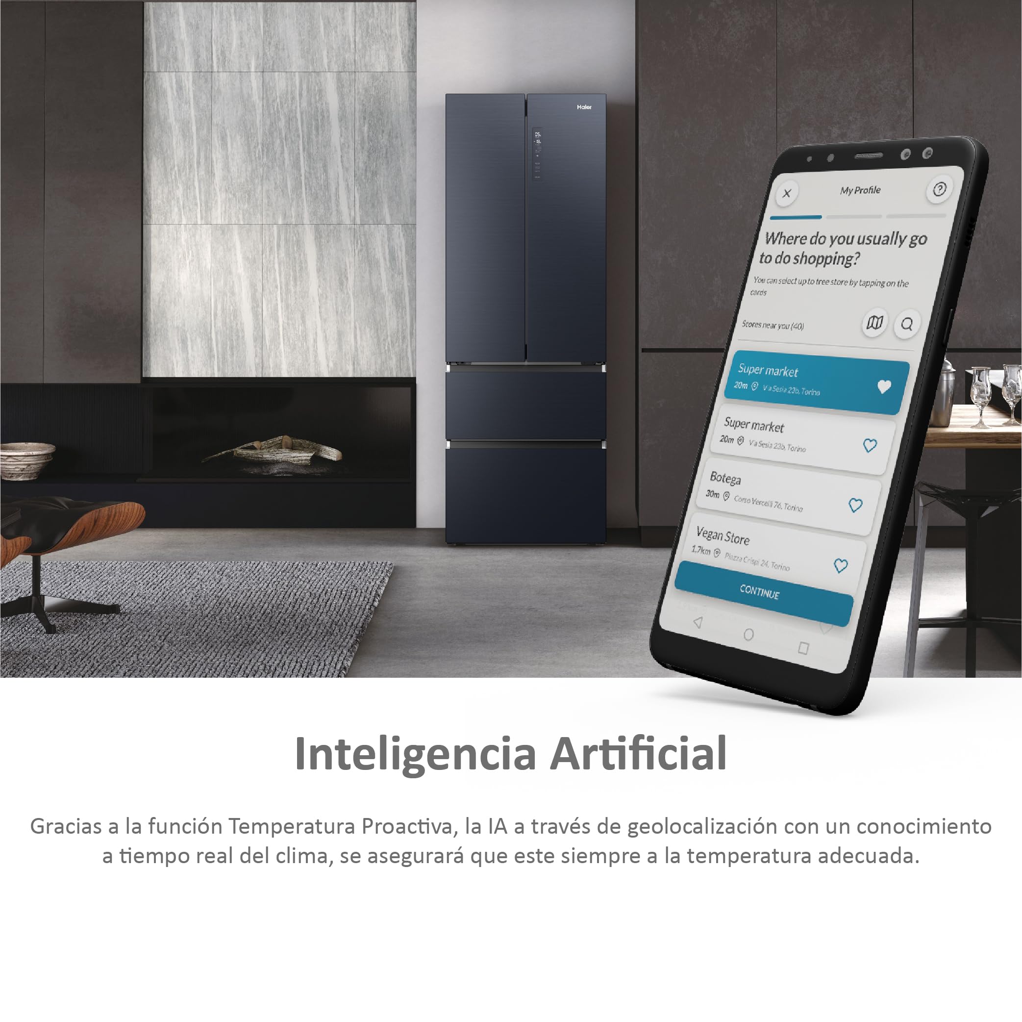 Haier FD 70 Series 7 HFW7720ENMB - Frigorífico Puerta Francesa, Cajones Direct Access, Conexión WIFI, Motor Inverter, My Zone, Cajón Humidity Zone, Total No Frost, Ancho 70cm, Alto 2m, 479L, Negro