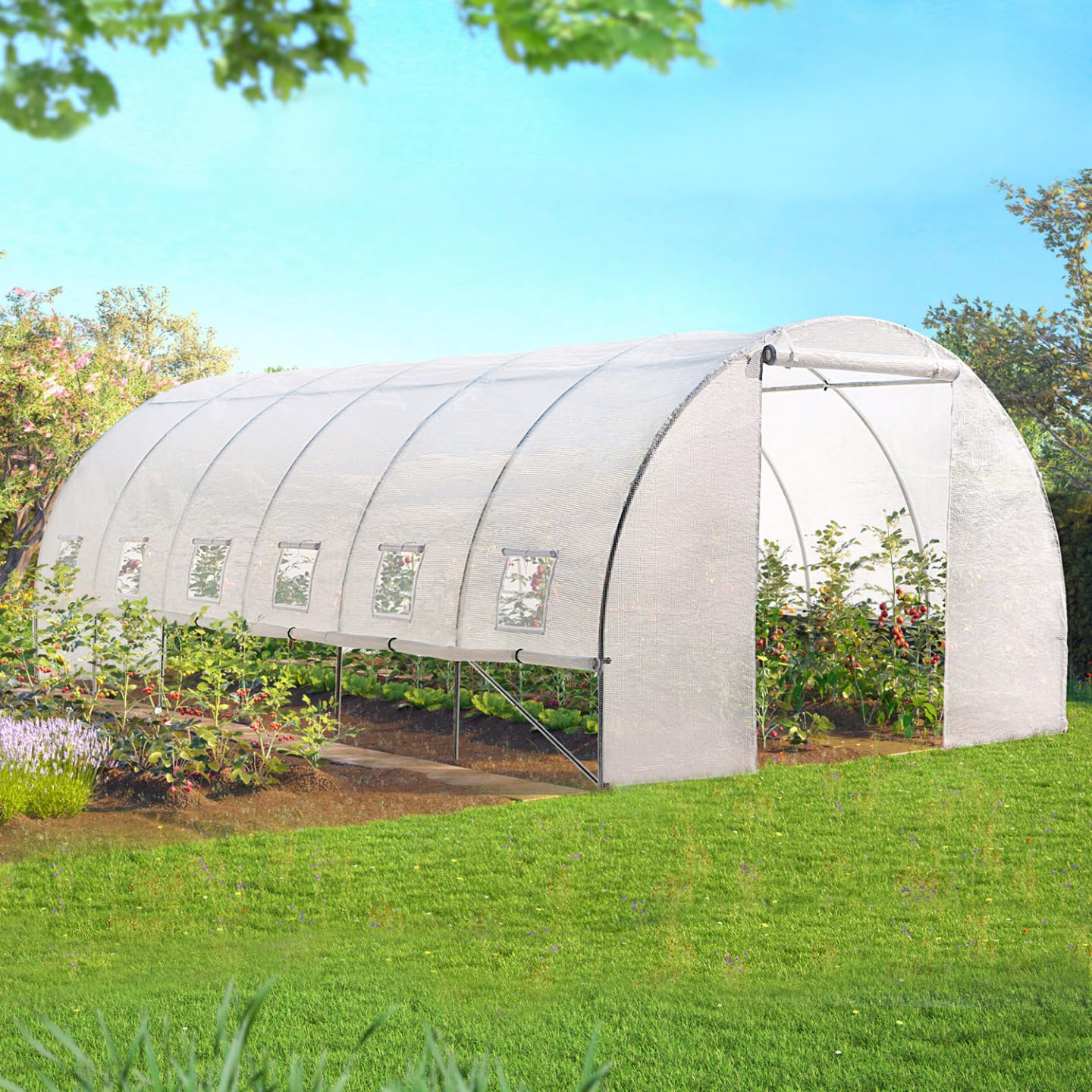 IDMarket - Serre Tunnel de Jardin 4 Saisons 18M² Blanche Gamme maraîchère CRIMÉE 6x3M