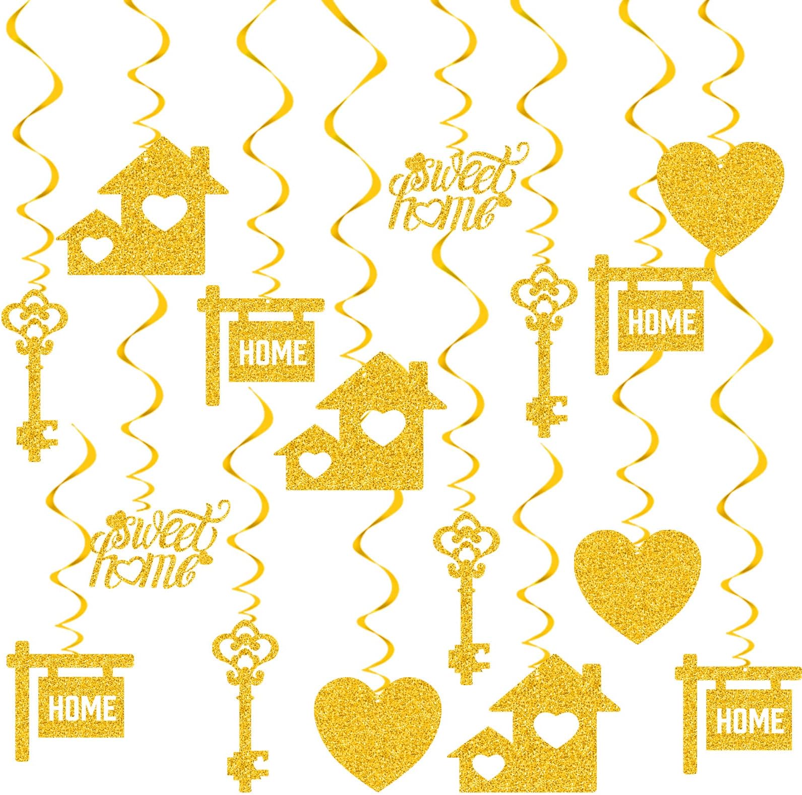 Containlol 40 Pieces Housewarming Party Decorations Welcome Home Swirl Supplies Hanging Glitter Swirls Sweet Home Decor Housewarming Hanging Signs for Welcome Party Decorations(Gold)