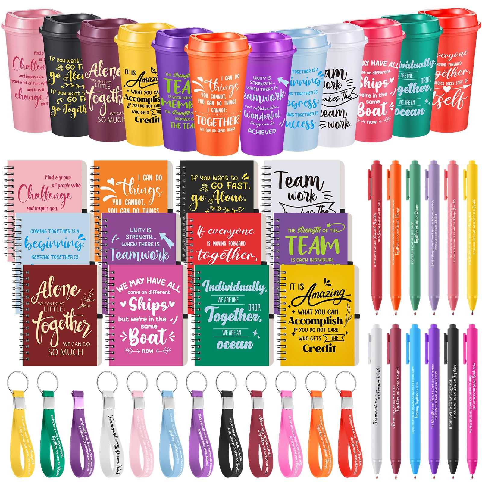 Skylety 12 Set/48 Pcs Team Appreciation Gifts Bulk Team Thank You Gift Set 16 oz Coffee Cups Thank You Mini Spiral Notebooks Pens Keychains for Staff Teacher(Classic Color)