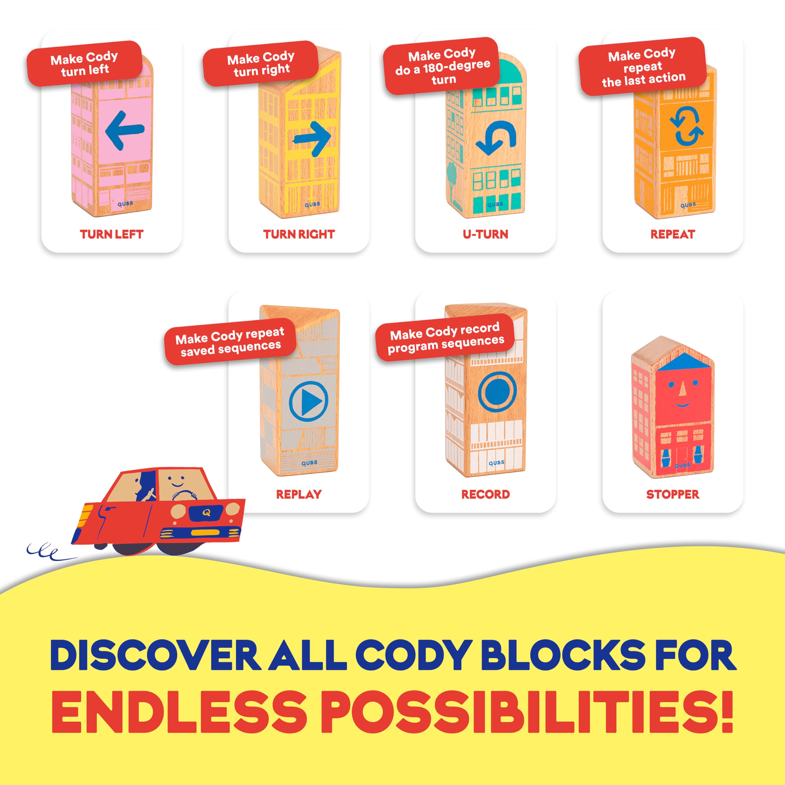 Cody Block Starter Set, Educational Wooden Building Blocks Coding and Car STEM Toys for Preschool Kids Ages 4+, Screen Free