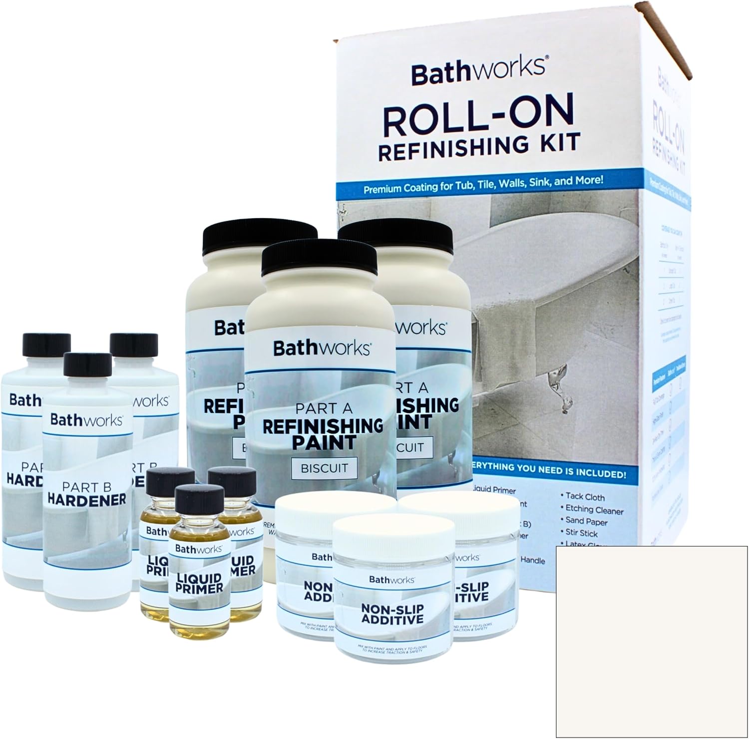 Bathworks Bathtub Refinishing Kit: 3 Pack Combo - Includes 3 Roll-On Kits w. Non-Slip (White)