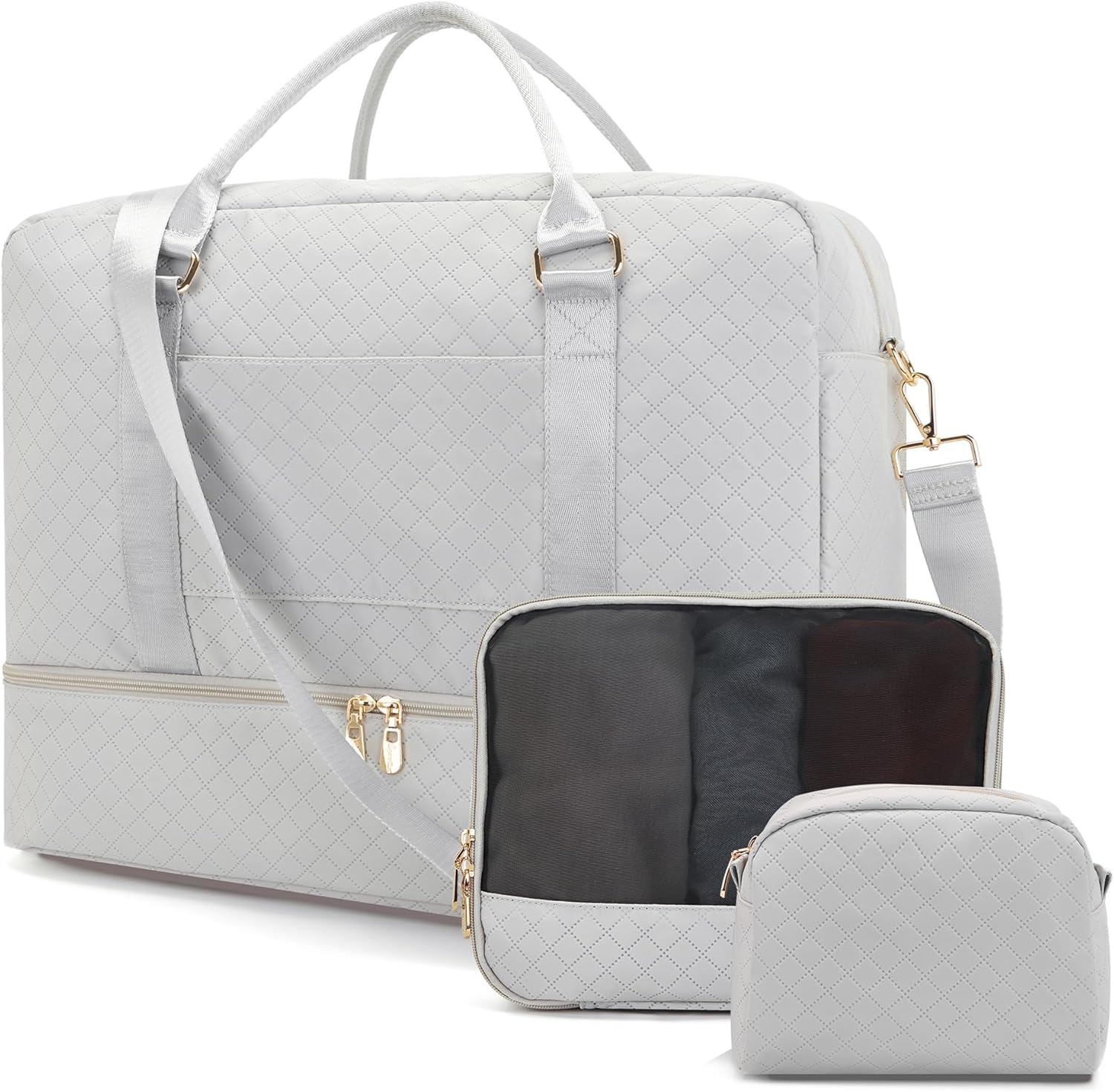 Travel Duffle Bag for Women Carry on Bags Overnight Weekender Bags Toiletry Hospital Gym Bag with Shoe Compartment 3pcs Set