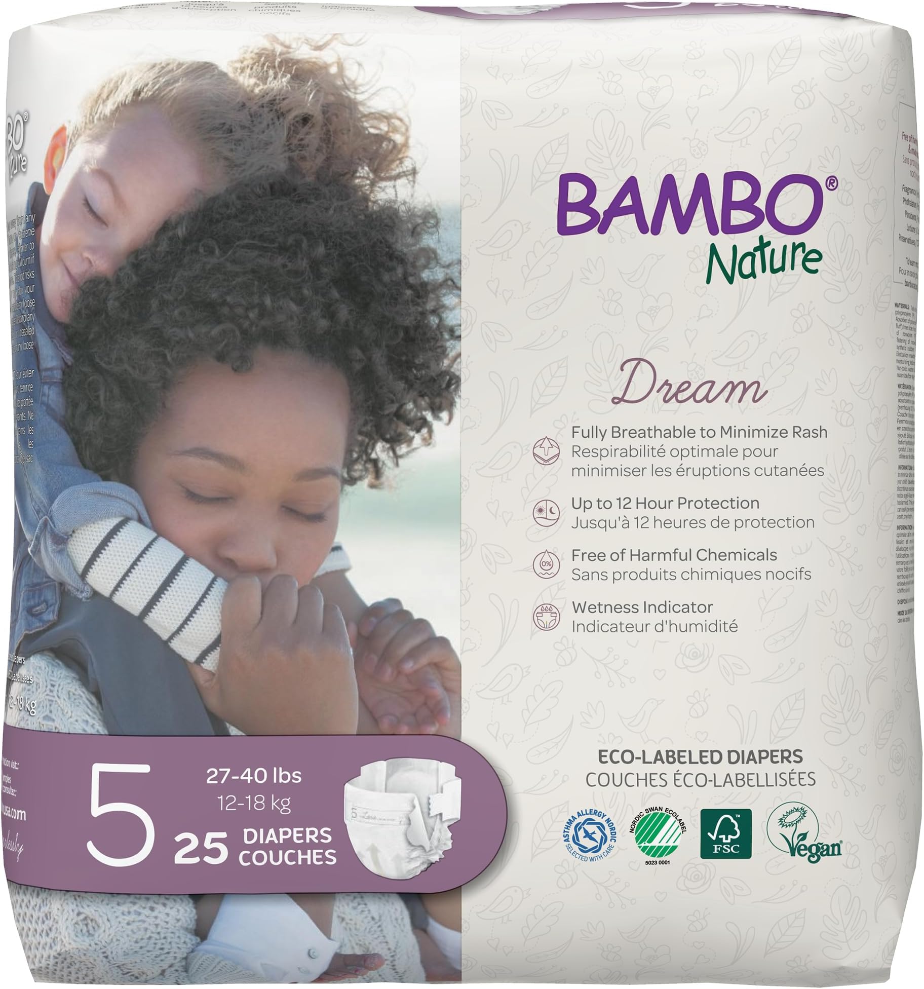 Bambo Nature Premium Eco-Friendly Baby Diapers (SIZES 1 TO 6 AVAILABLE), Size 5, 25 Count