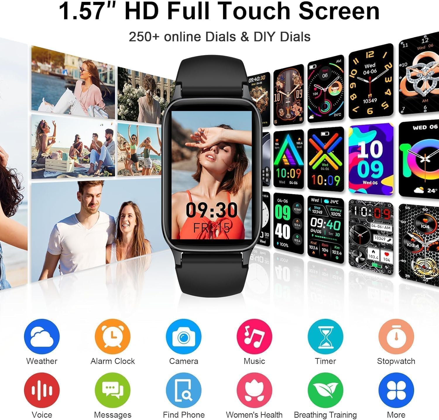 Soudorv Reloj inteligente para hombre y mujer, 1,57 pulgadas, HD, 1