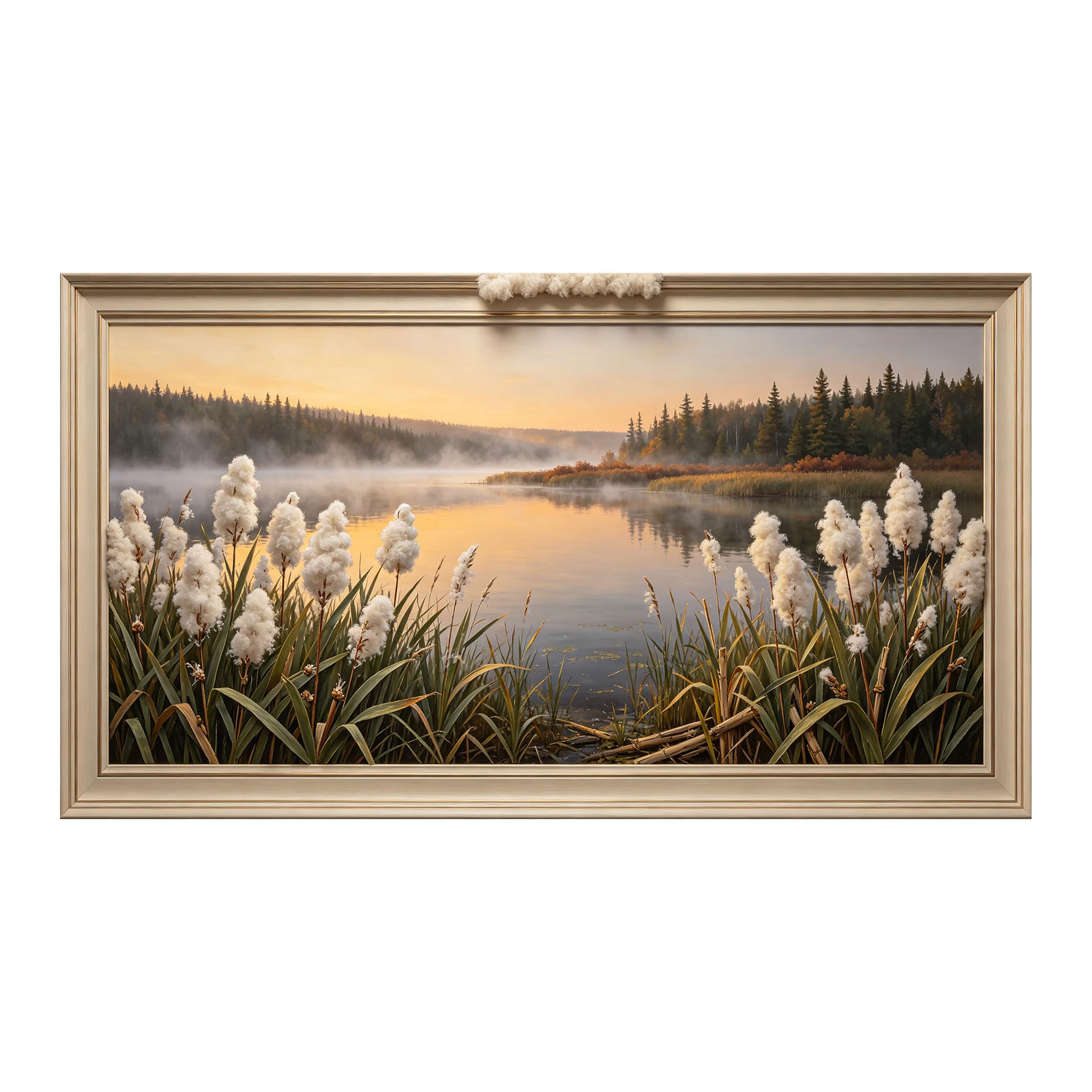 Yzpallescene 3D Framed Wall Art 50cm×100cm Misty Lake Sunset Seascape Watercolor Painting Large Size SelfAdhesive Removable Wall Decor Prints Artwork for Living Room Bedroom Office