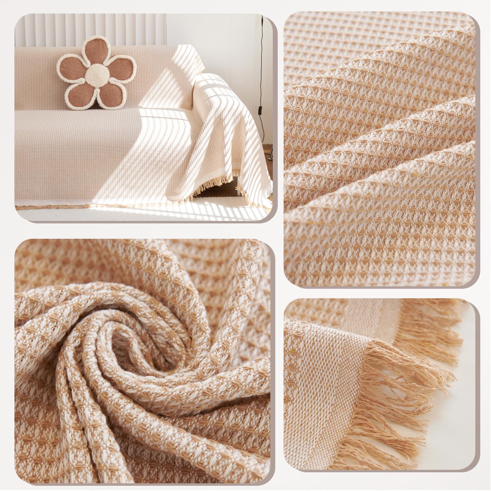 Funda Sofa,Funda Sofá Gofre Color Sólido, Cubre Sofa Chaise Longue, Funda de sofá Lavable para Todas Las Estaciones 180 * 300cm-Caqui