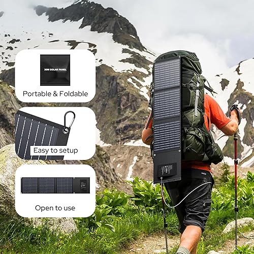Miniatura 6 de Cargador solar de 30 W, panel solar USB para campamento, senderismo y actividades al aire libre, compacto y ligero, IPX4 impermeable, carga