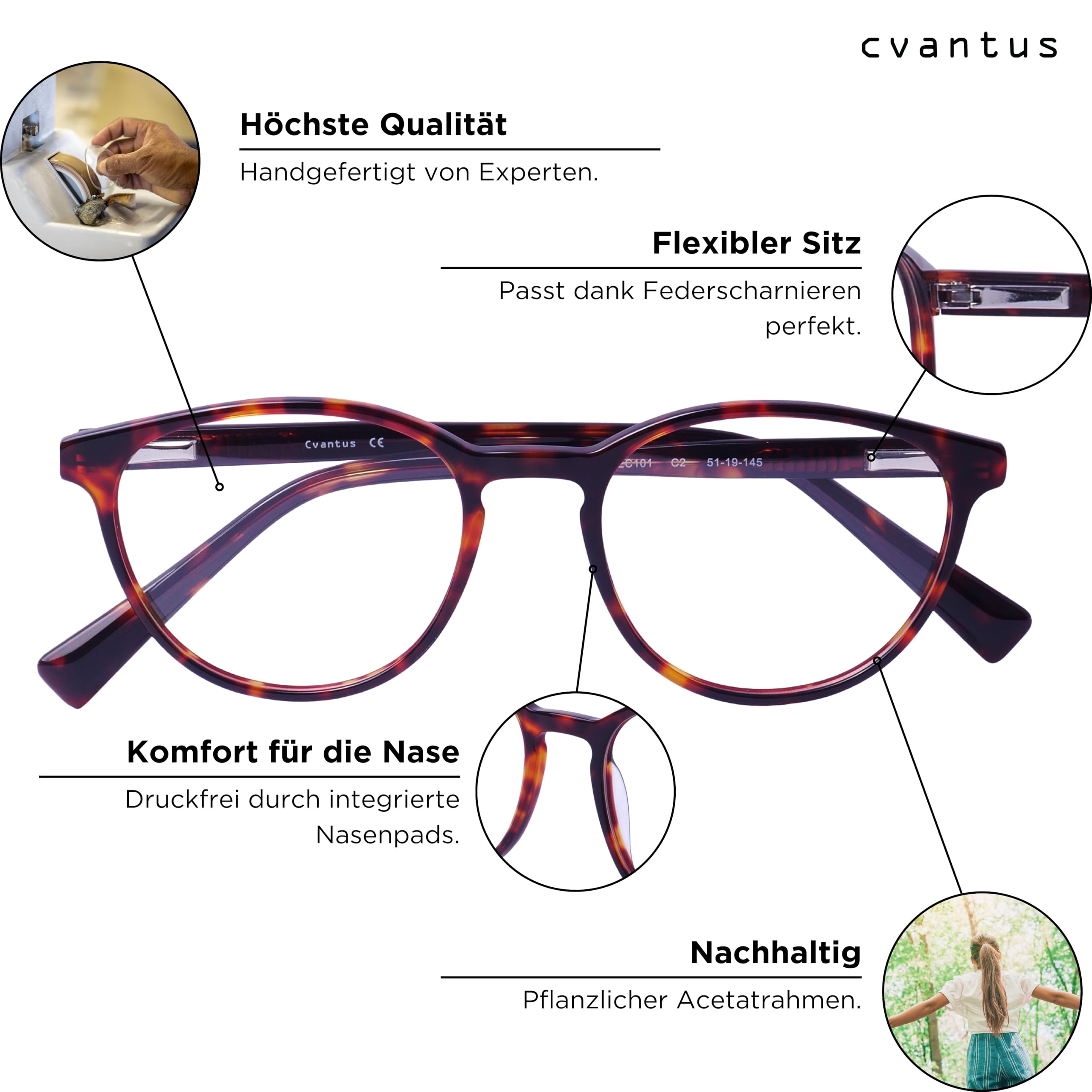 Cvantus Premium Blaulichtfilter Brille Herren & Damen | Blaulicht- und UV-Blocker, Antireflex, Antistatisch | Tortoiseshell Blaulichtfilter Brille Rund| Verschreibungsqualität - Gemacht von Optikern
