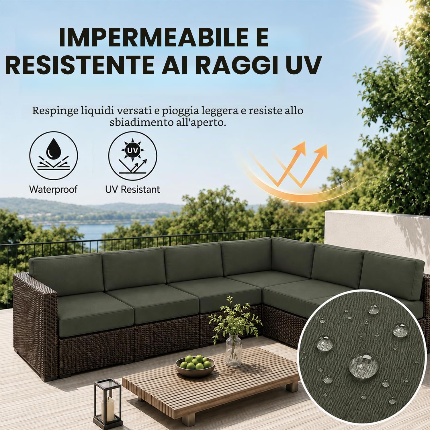 Hiseng Copriseduta Divano Impermeabile da Esterno 2 pezzi Fodera per Cuscini del Divano da Giardino con Cerniera, Coprisedile Sostitutivi Universale per Divano e Sedile (60x55x10cm,Matcha)