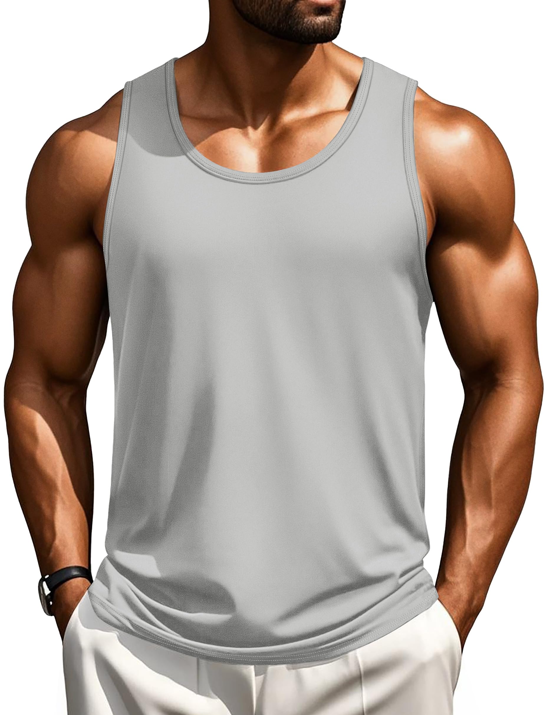 Cotrasen Men's Tank Top UPF 50+ Sleeveless Shirt Cotton Moisture Wicking Casual Gym Workout Shirts Cooling Muscle Tee Shirt