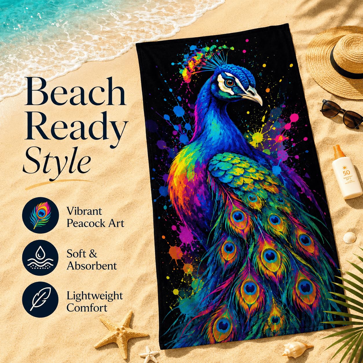 Serviette de Plage Paon Coloré Microfibre Rapide 200x200 cm