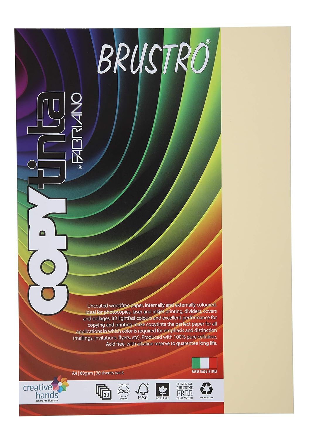 BRUSTRO Copytinta Coloured Craft Paper A4 Size 80 GSM Ivory Shade, 30