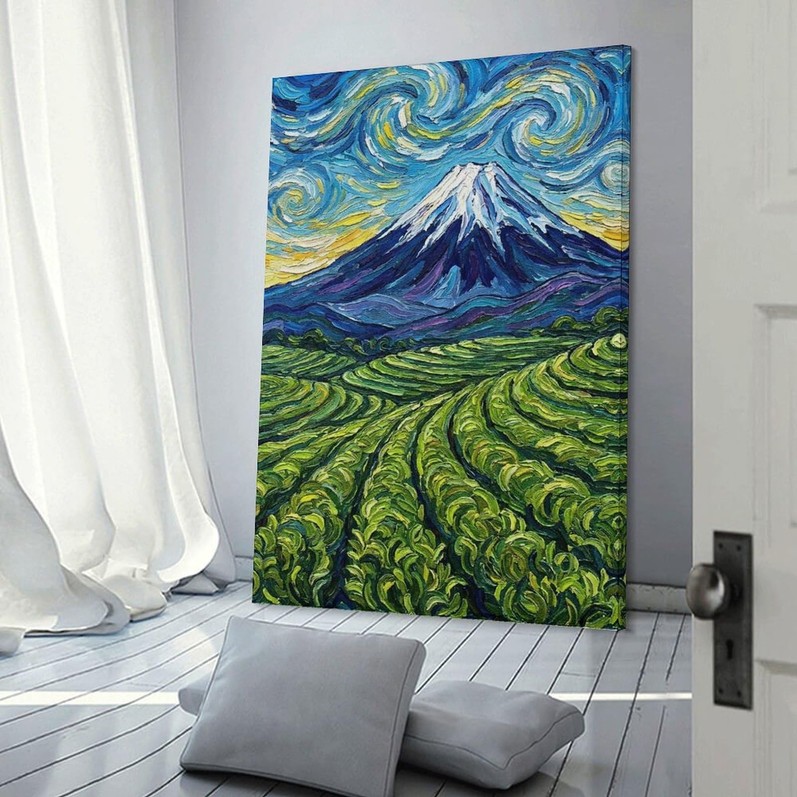 Junmoney Mount Fuji in Starry Night Style Canvas Wall Art, 12x18inch(30x45cm), for Bedroom Decor, Cosy Corners Or Studios, Stylish Decor for A Restful Room Update