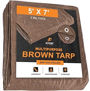 Multipurpose Protective Cover Brown Poly Tarp 5' x 7' - Durable, Water Resistant, Weather Resistant - 5 Mil Thick Polyethy...