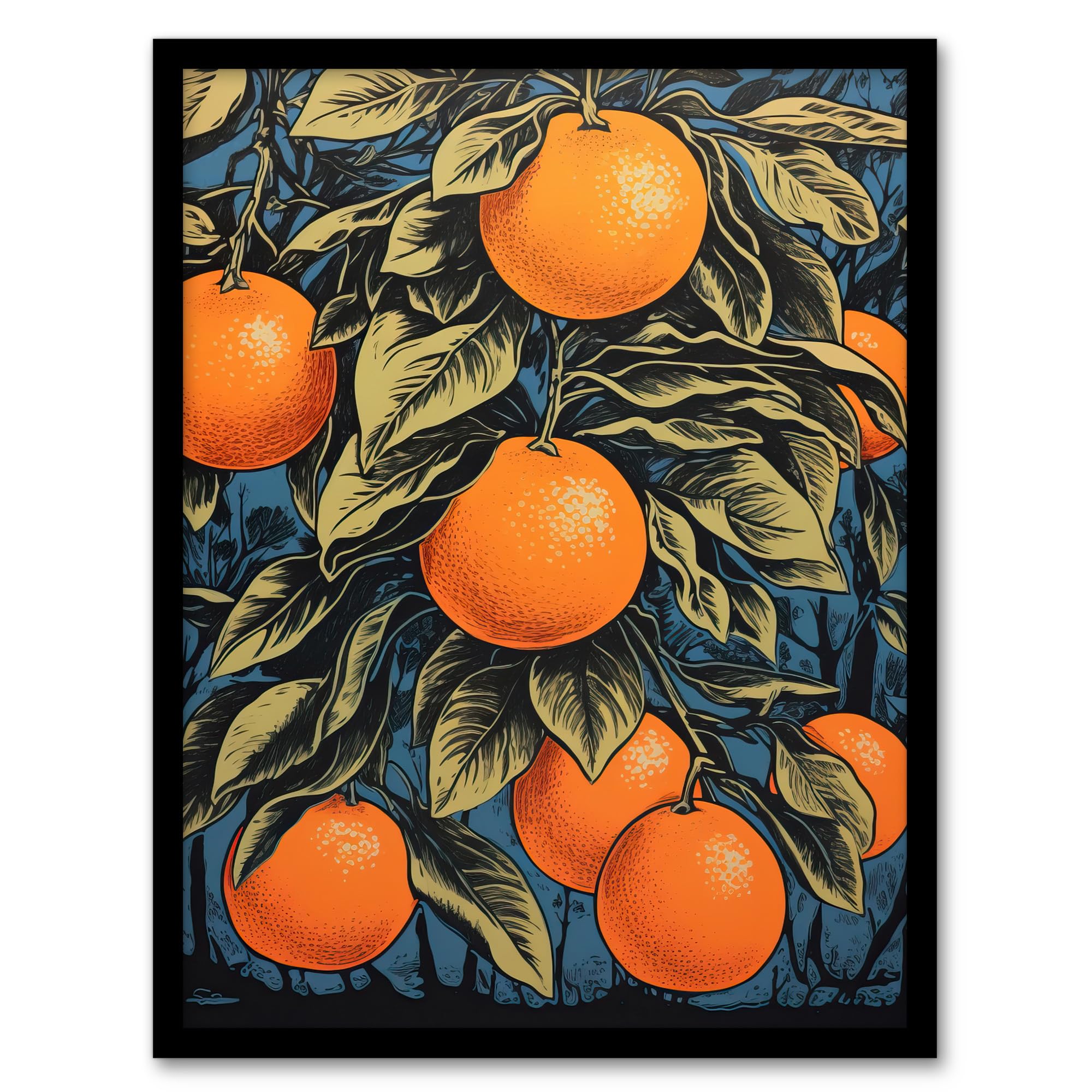 Artery8 Orange Grove On Teal Kitchen Artwork Interior Decor Painting Artwork Framed Wall Art Print 18X24 Inch