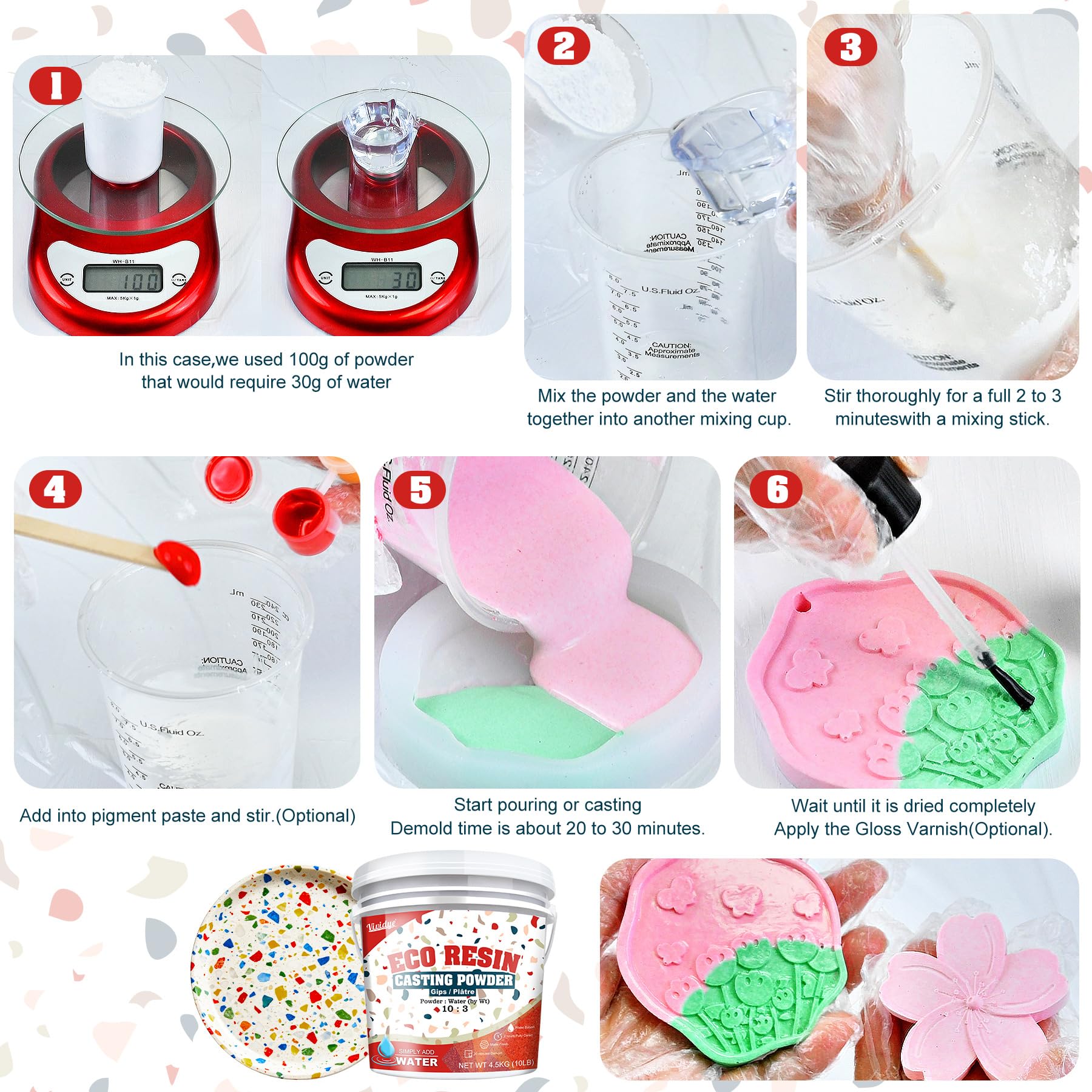 Polvo de Fundición de Resina para Principiantes 4.5kg, a Base de Agua y Curado Rápido, Desmoldado de 20 a 30 Minutos, Polvo de Yeso Activado con Agua para Manualidades, Arte y Decoración del Hogar DIY