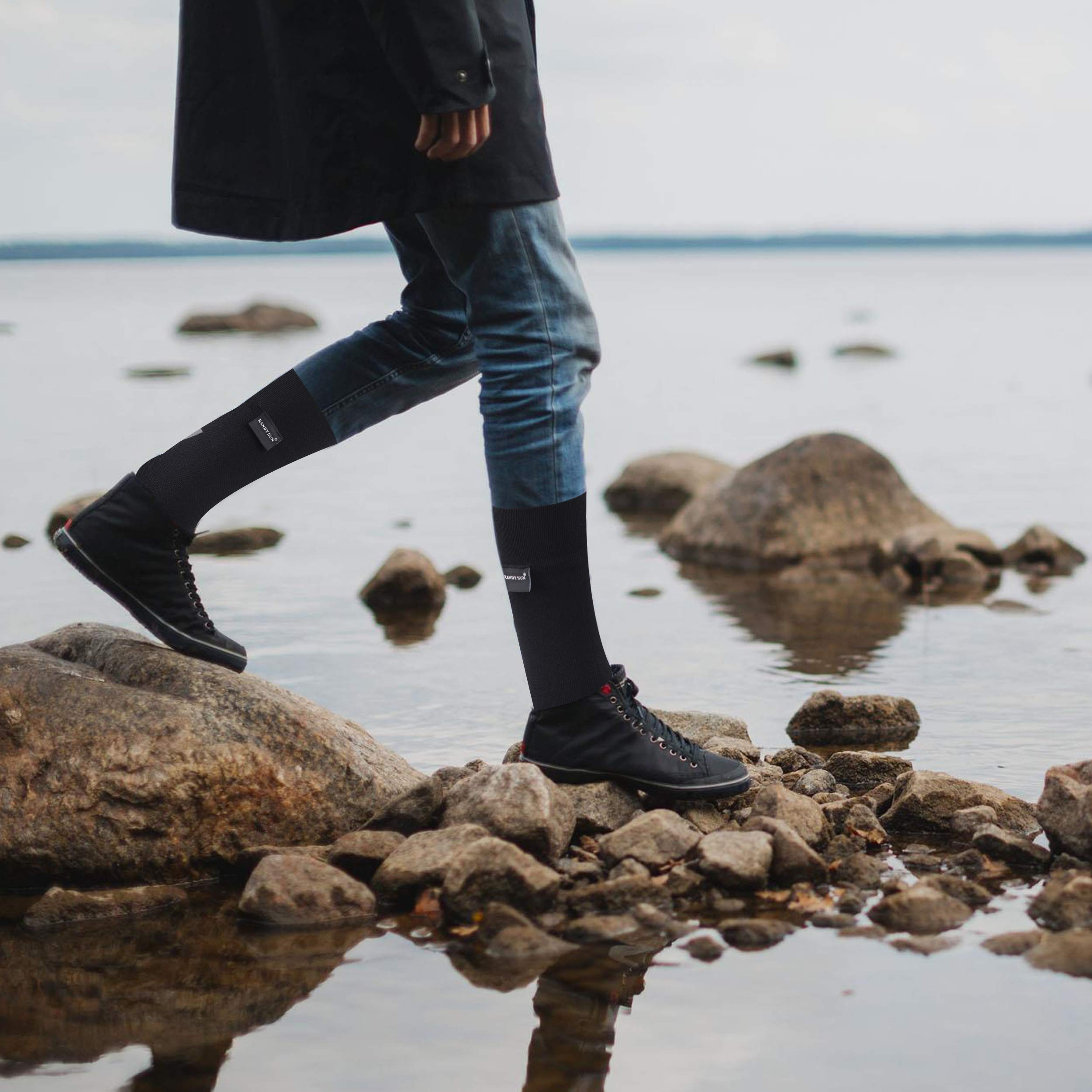 RANDY SUN Wandersocken aus Merinowolle, wasserdicht, Unisex, leicht, atmungsaktiv, Multisport-Socken, 1 Paar - Schwarz - Medium