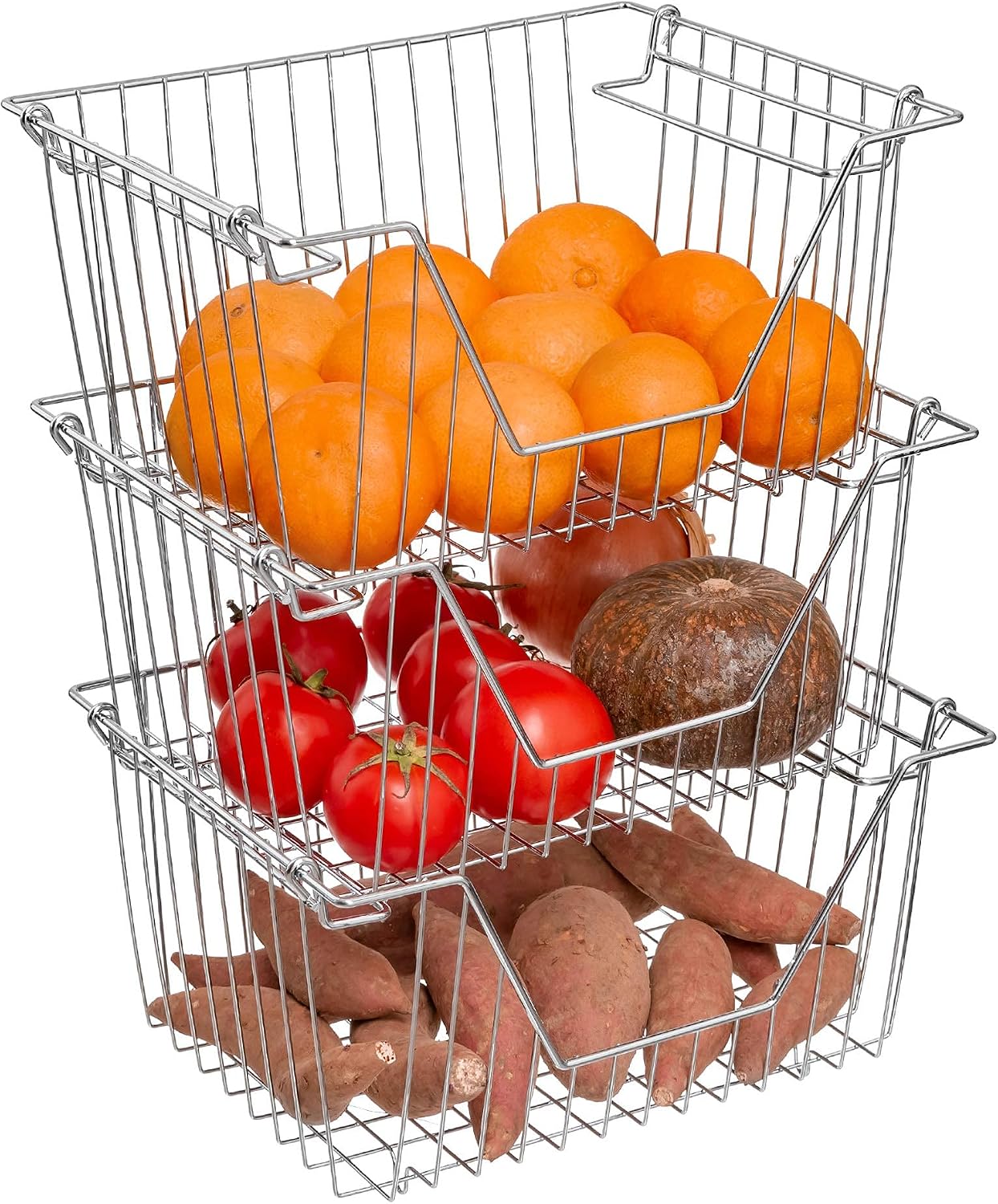 Homics Stackable Storage Wire Baskets, Freezer Baskets for Chest Freezer Open Front Pantry Organization and Storage Fruit Vegetable Baskets Potato and Onion Organizer Bins, 3 Packs