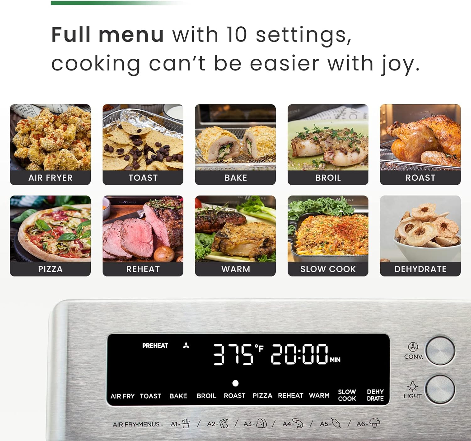 VAL CUCINE 10-in-1 Smart Air Fryer - Extra-Large Convection Countertop Toaster Oven - Brushed Stainless Steel Finish - 26.3 QT/25 L