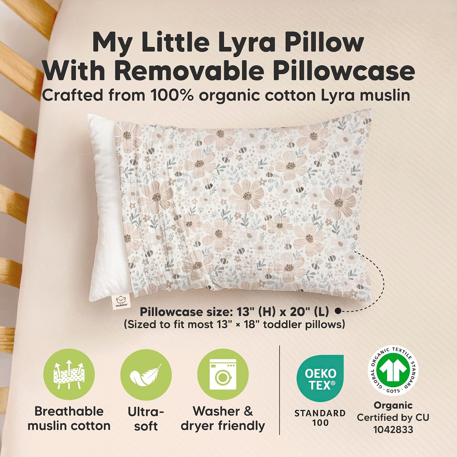 KeaBabies Muslin Toddler Pillow and Muslin Toddler Pillowcases - Soft, Breathable Cotton Muslin Kids Pillow for Sleeping, Soft and Breathable Sleeping Set for Kids Boys and Girls