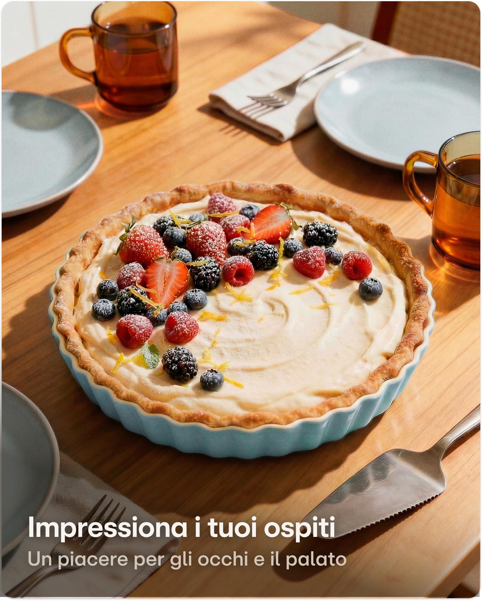 Praknu Teglia per torta in ceramica, 28 cm, bordo alto, con rivestimento antiaderente, resistente ai graffi e ai tagli, facile da pulire (blu)