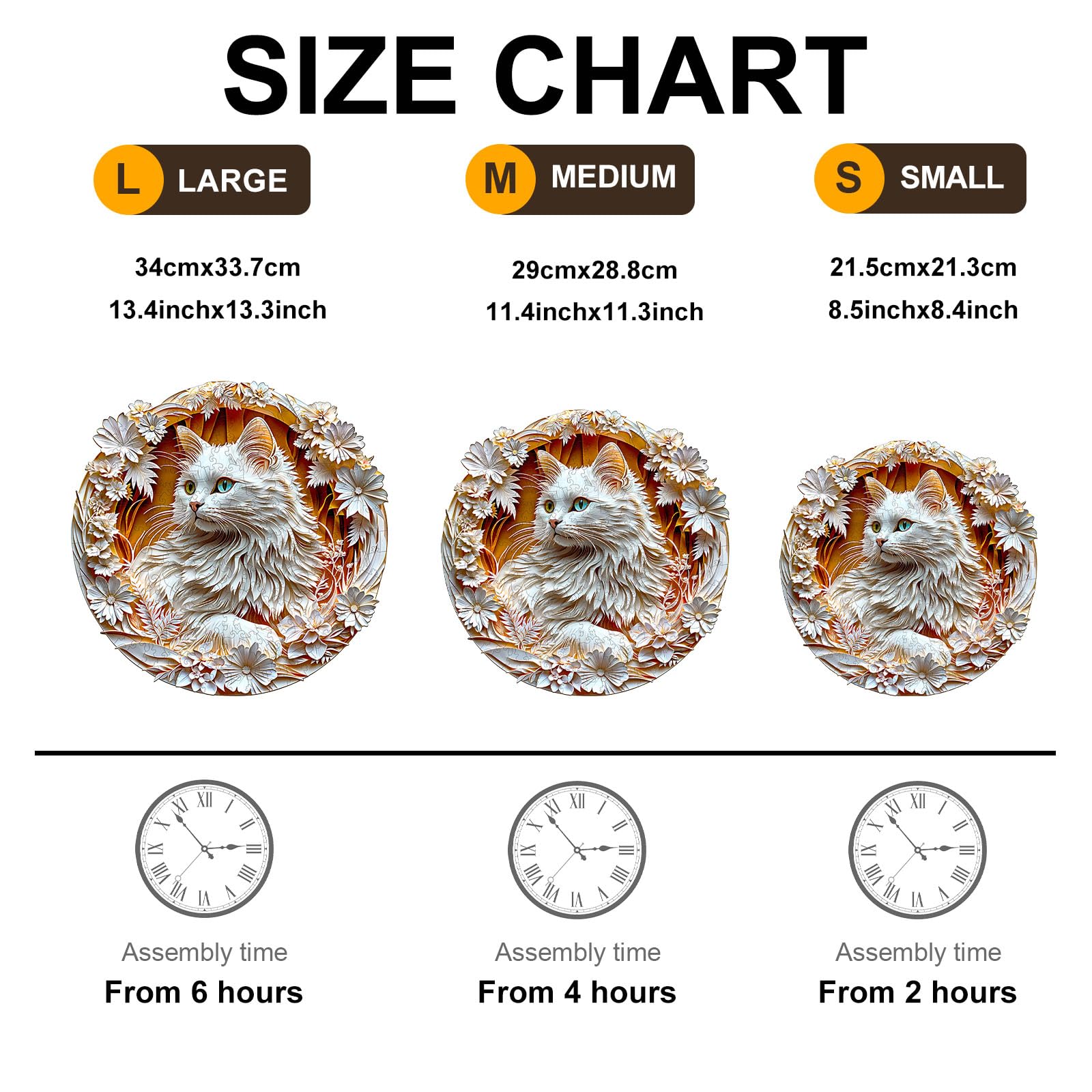 Drewniane puzzle dla dorosłych i dzieci, 3D, Cat-2, okrągłe, jedyne w swoim rodzaju puzzle, drewniane puzzle, dla dorosłych, z pudełkiem na prezent (L-300 sztuk)