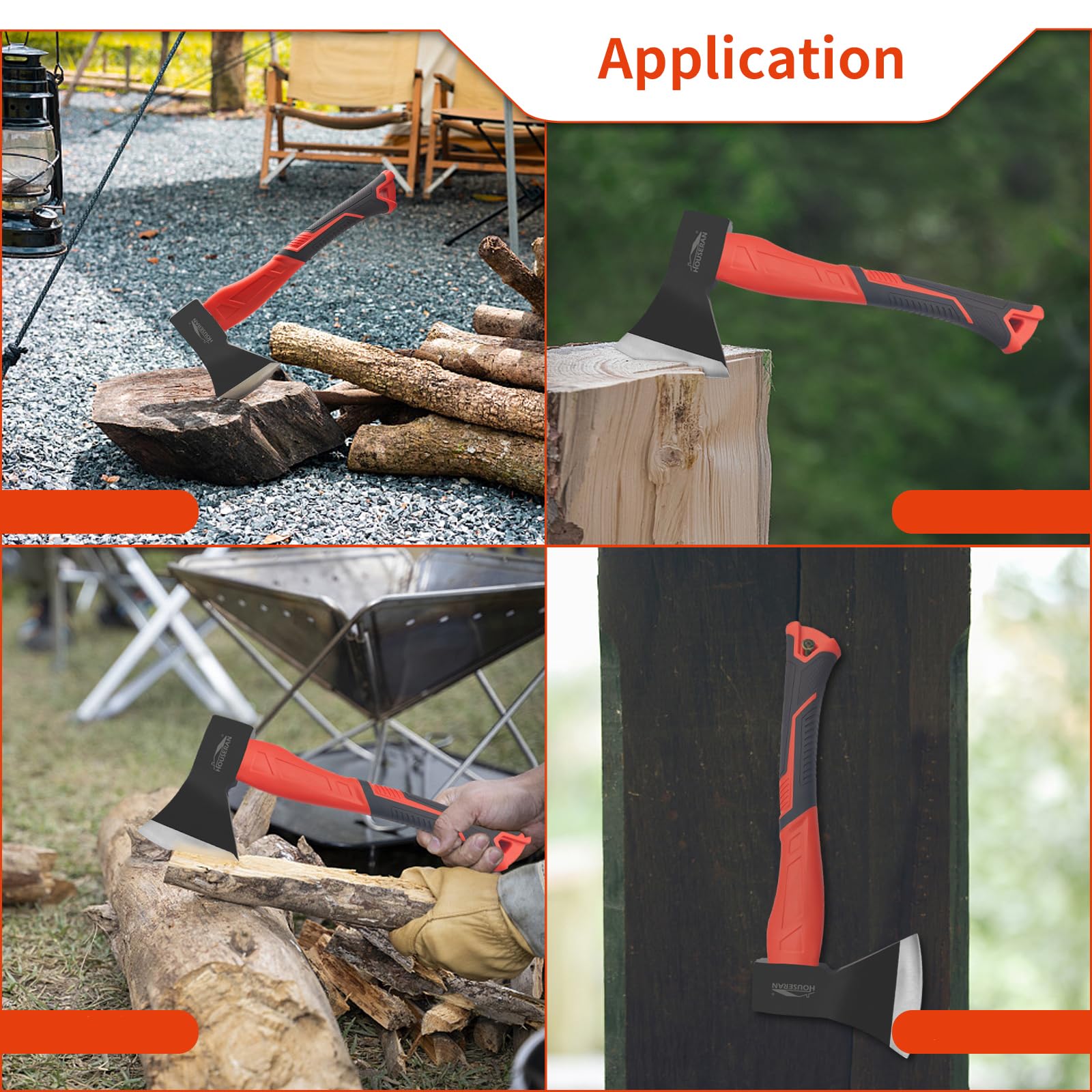 Camping Axe - 14" Wood Axe for Splitting Firewood, Non-Slip Handle, Ideal for Camping and Woodworking