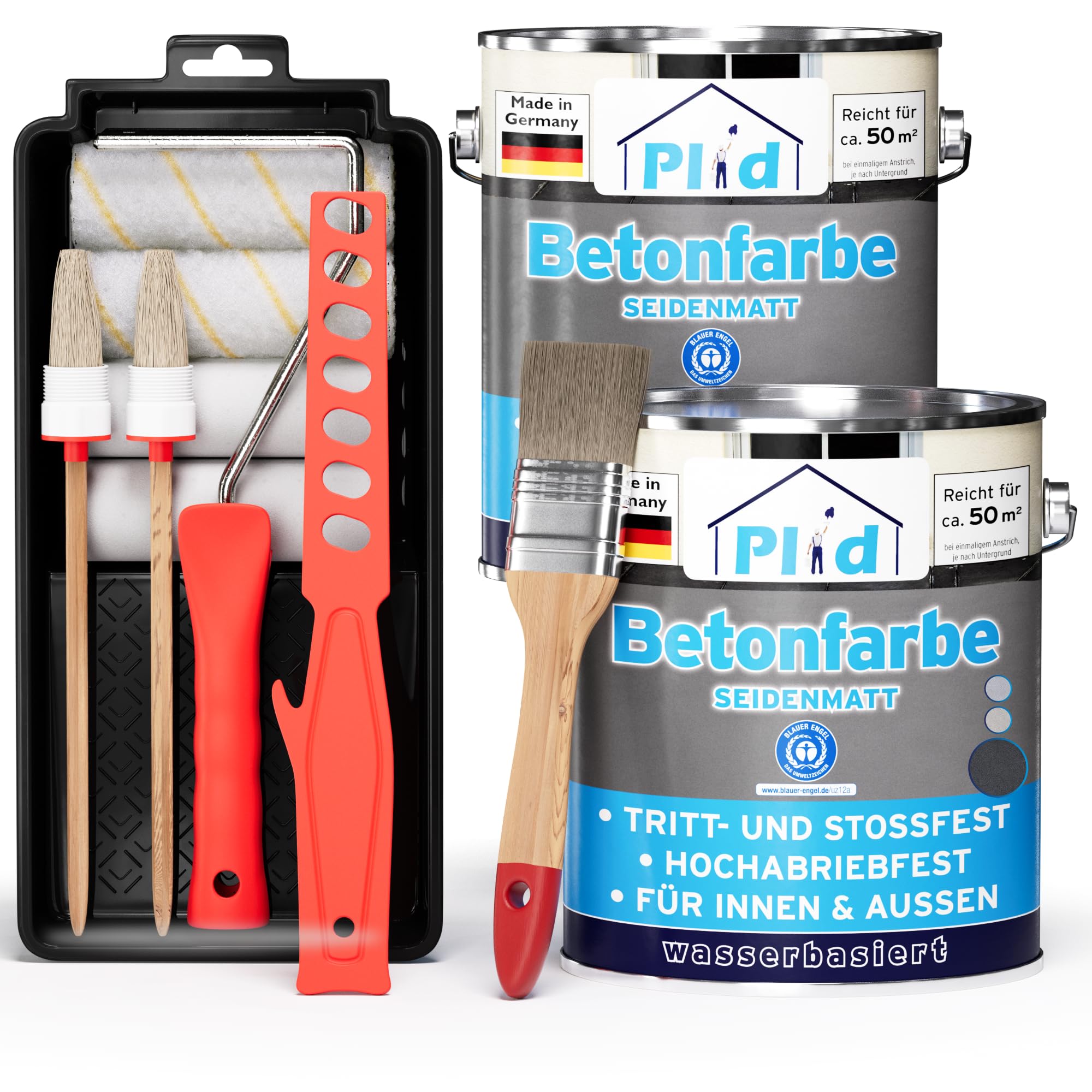 Plid Betonfarbe Anthrazitgrau Seidenmatt 5 L Set - Bodenfarbe für Beton