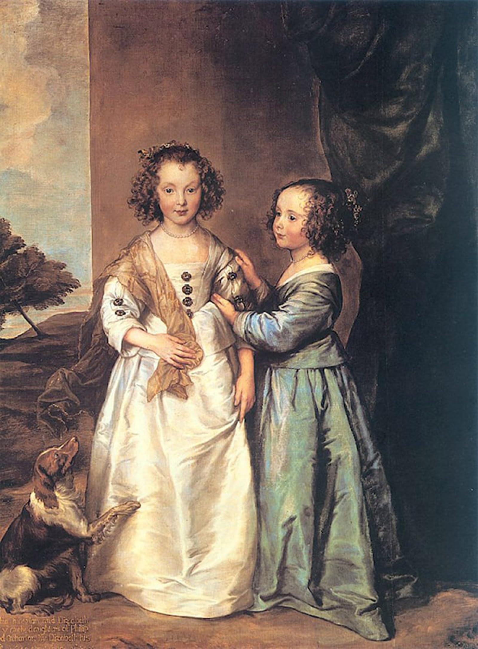 ARTXLXXBN Famous Painting Canvas Artwork Graffiti Print Portrait of Philadelphia and Elisabeth Cary by Sir Antony Van Dyck Portrait Canvas Image for Home Decor 60x90cm