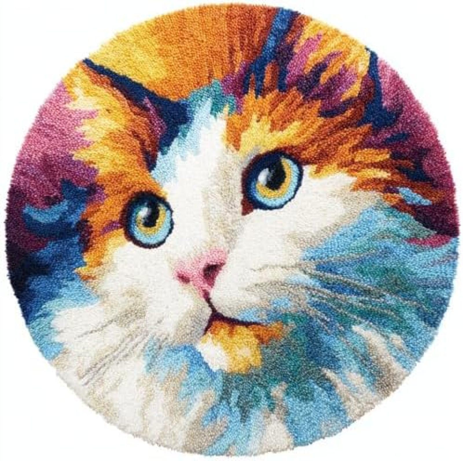 Latch Hook Rug Kit Turkish Van Cat Cute Portrait Round Rug 52x52cm