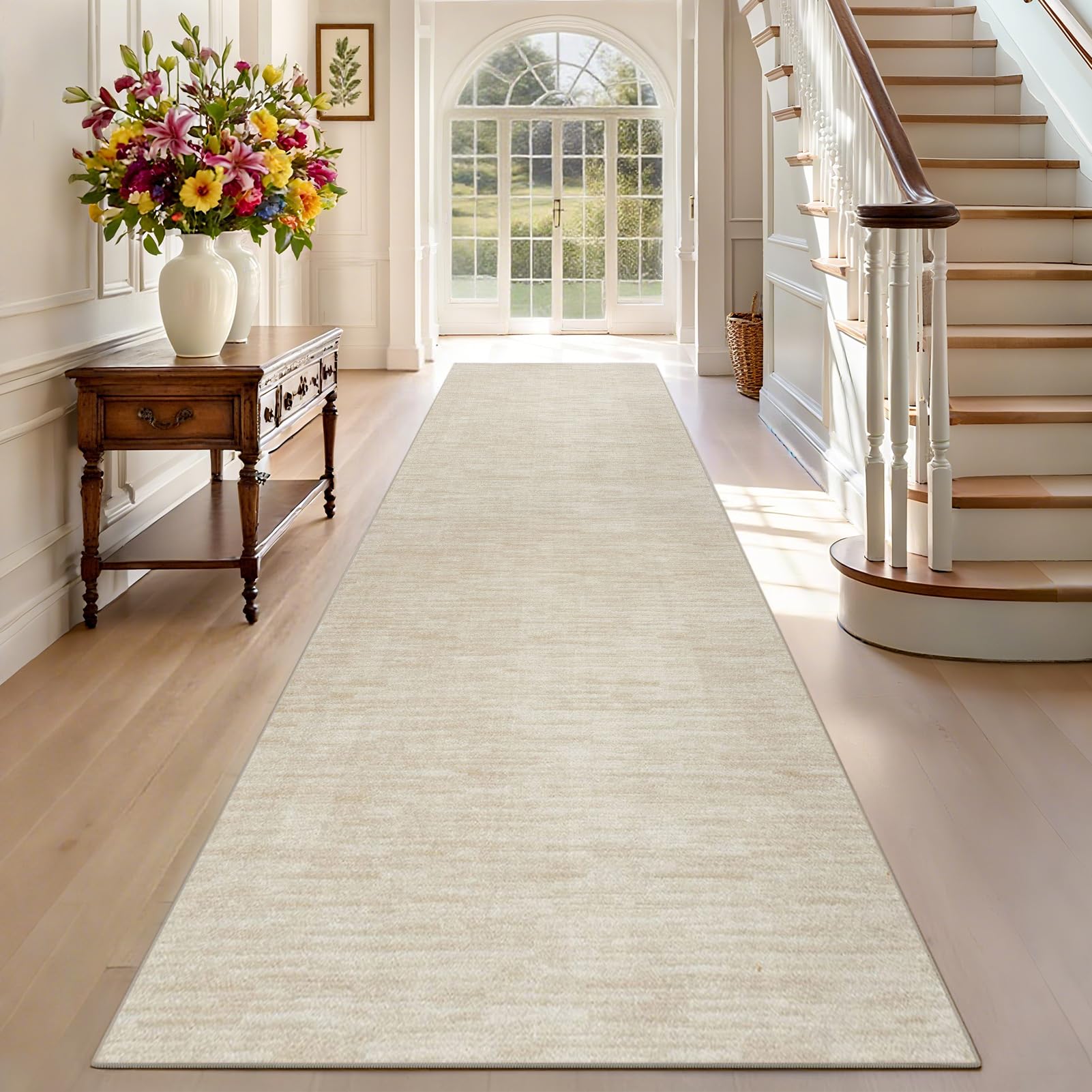 Tehwdaiyou Beige. Carpet Runners For Hallways Non Slip Kitchen Runner Rugs Washable 40 X 140 Cm Beige Narrow Hall Door Mats Entrance Large Anti-Slip Carpet Floor Mat For Entryway Laundry