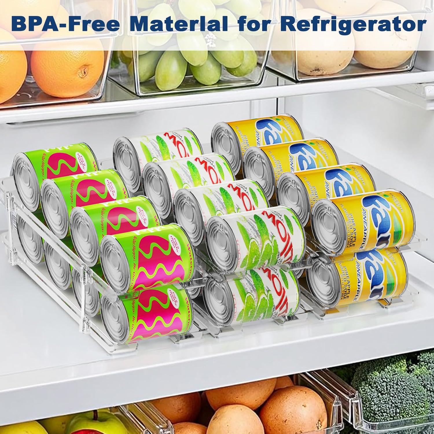 Can Organizer For Pantry,3 Sets 3 Tiers Pantry Organizers And Storage, Pantry Organizer for Fridge 36 Standard and Tall Cans Rack Automatic Rolling Stackable Canned Food Organizer, Clear - Image 5